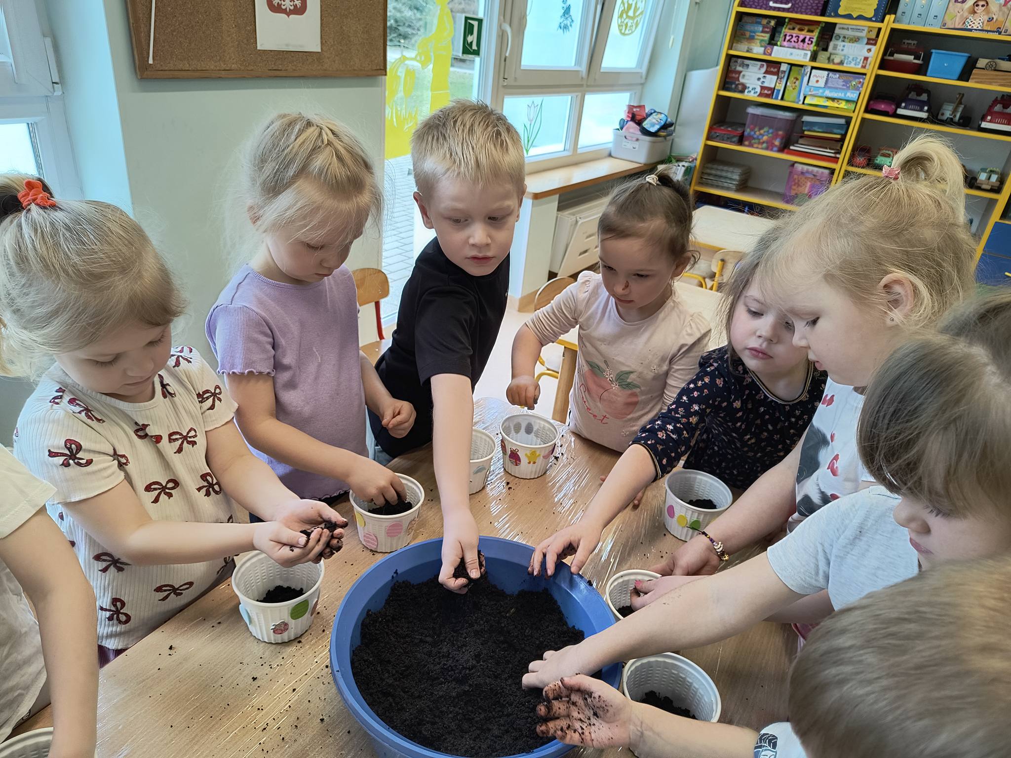 dzieci sadzą cebulkę